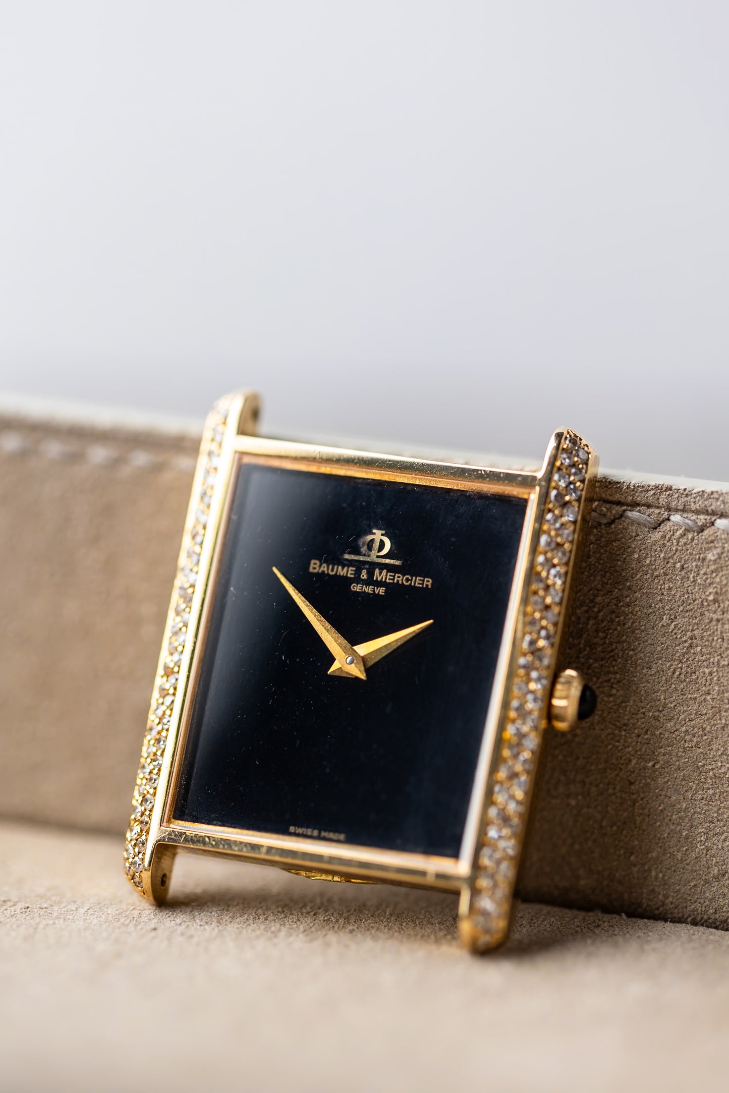 1980s Baume & Mercier 18K Mechanical Tank With Diamonds Ref. 37059 01