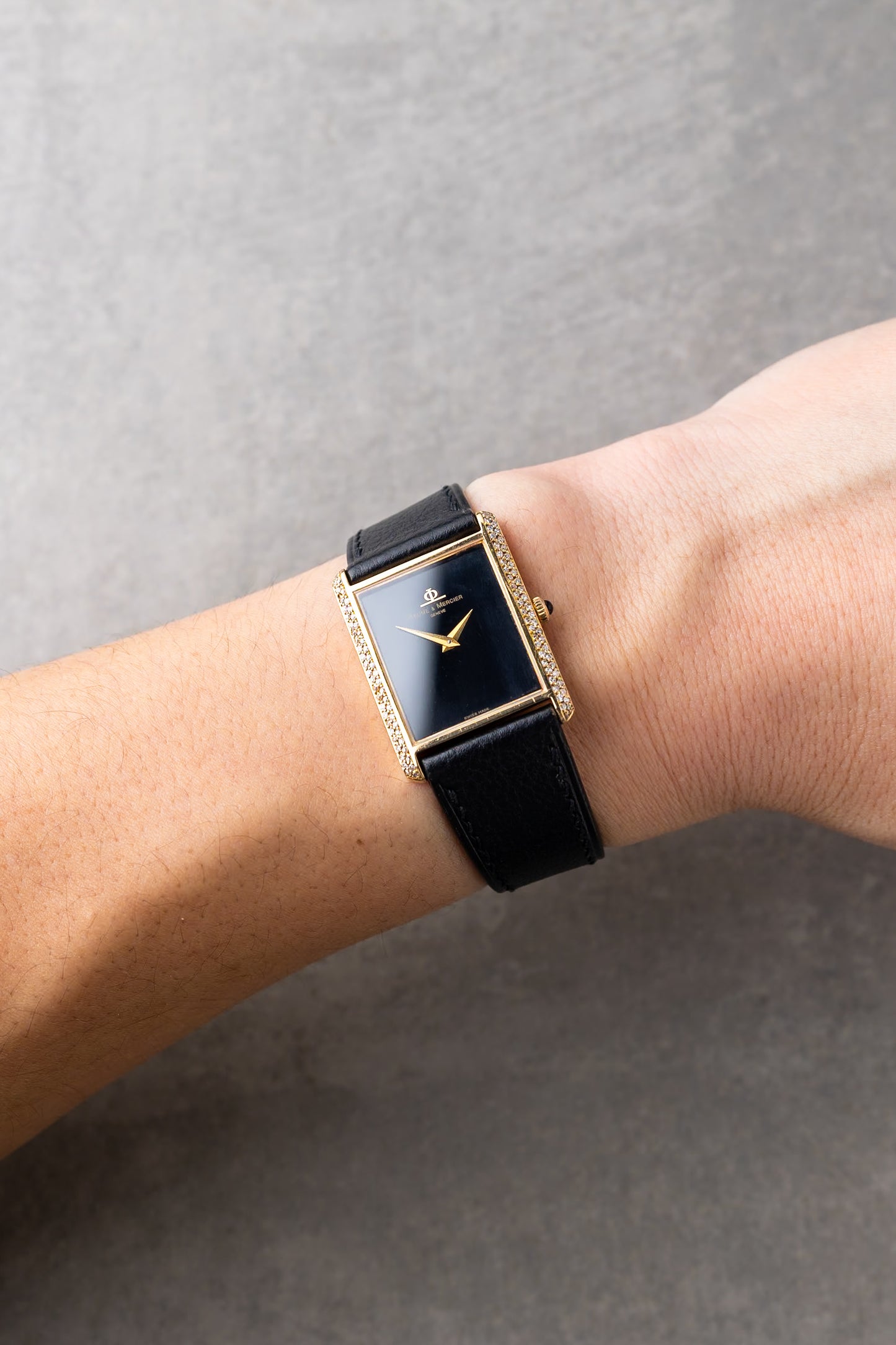 1980s Baume & Mercier 18K Mechanical Tank With Diamonds Ref. 37059 01