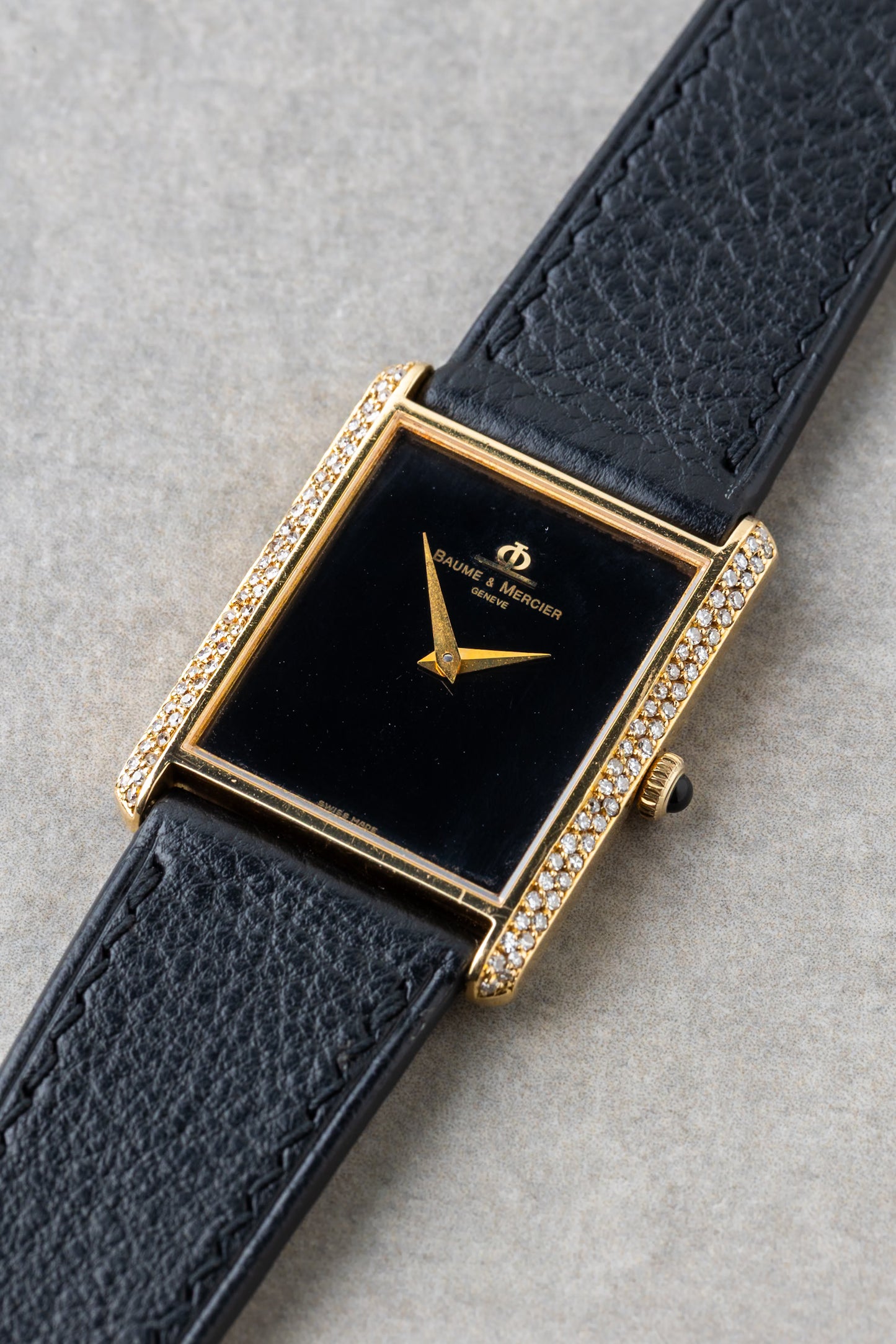 1980s Baume & Mercier 18K Mechanical Tank With Diamonds Ref. 37059 01