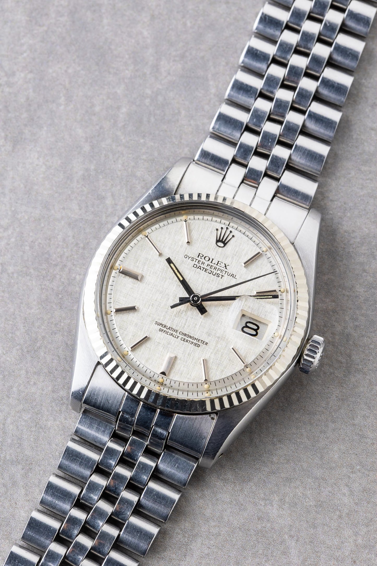 1975 Rolex Datejust Silver Linen Pie Pan Ref.1601