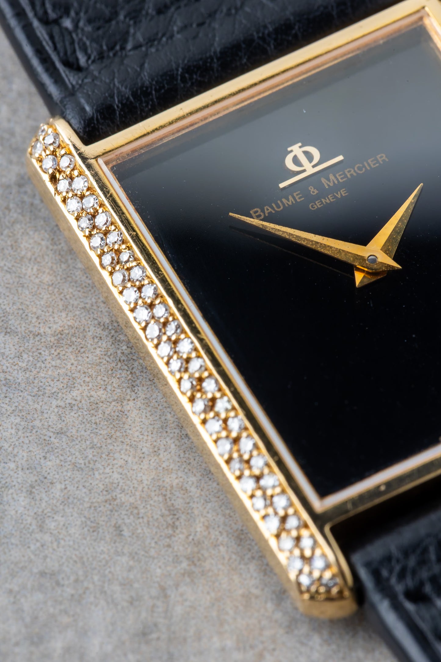 1980s Baume & Mercier 18K Mechanical Tank With Diamonds Ref. 37059 01