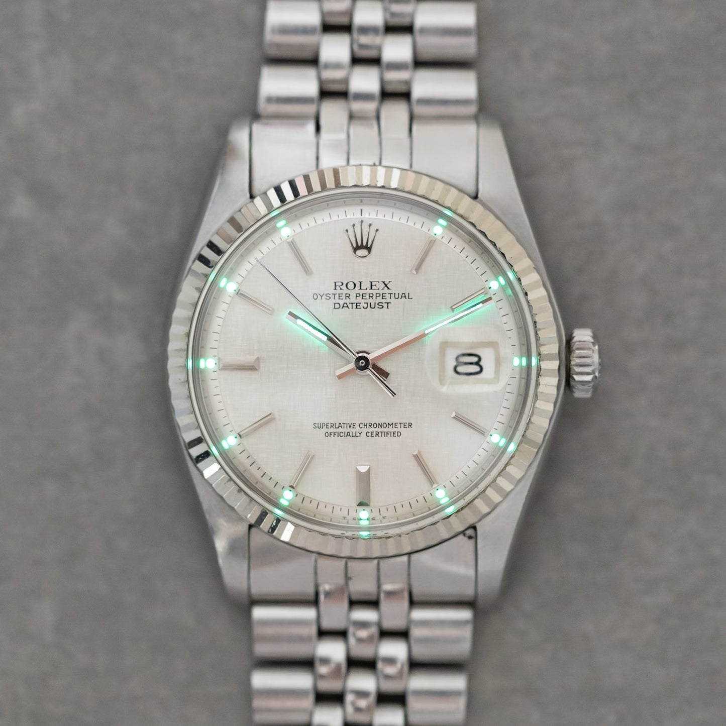 1975 Rolex Datejust Silver Linen Pie Pan Ref.1601