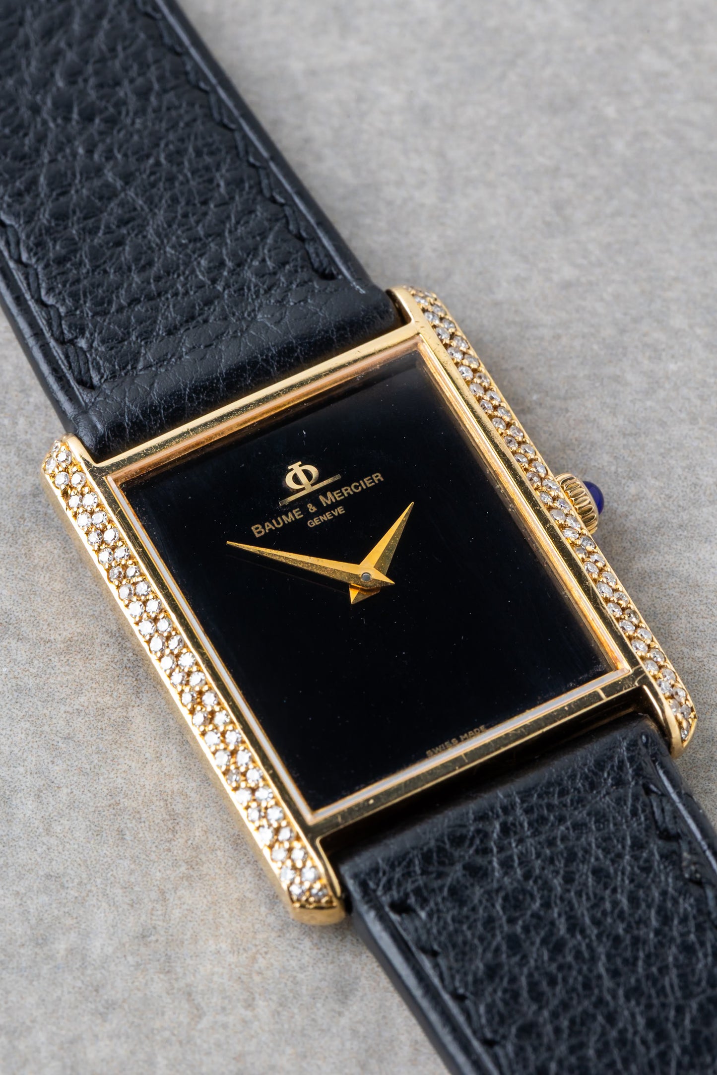 1980s Baume & Mercier 18K Mechanical Tank With Diamonds Ref. 37059 01