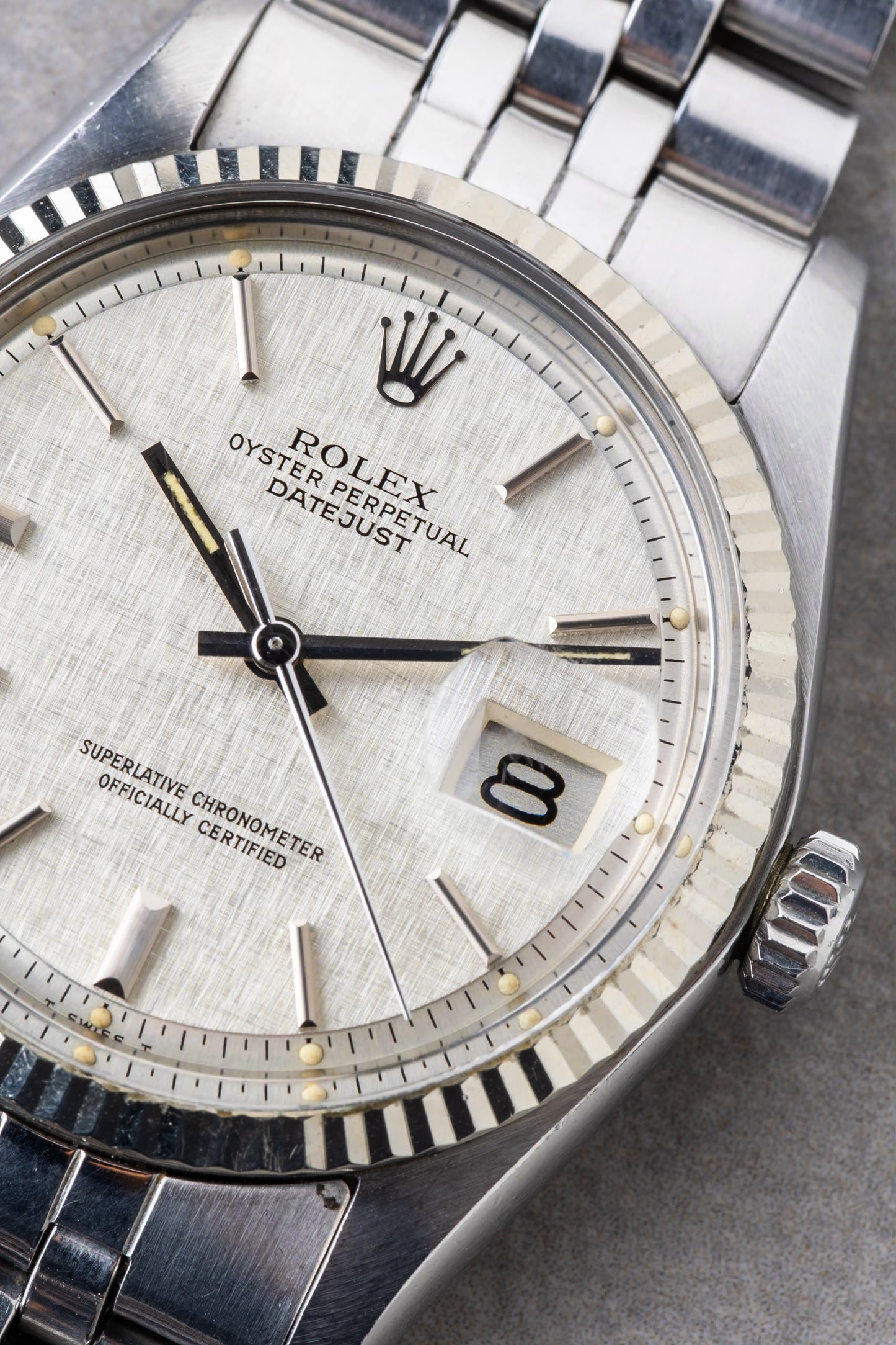 1975 Rolex Datejust Silver Linen Pie Pan Ref.1601
