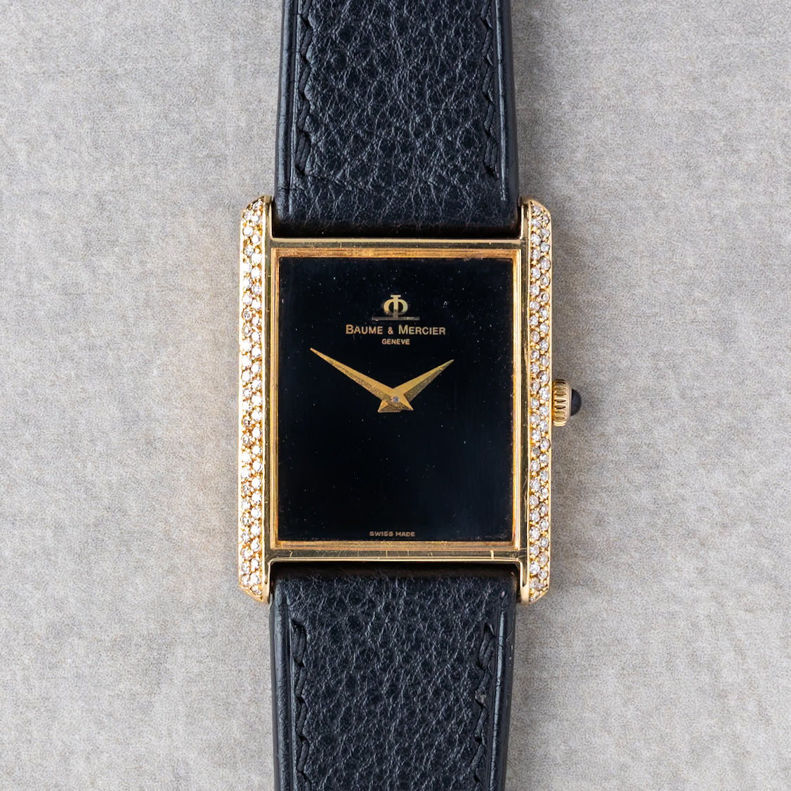 1980s Baume & Mercier 18K Mechanical Tank With Diamonds Ref. 37059 01