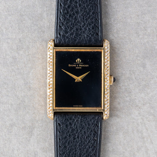 1980s Baume & Mercier 18K Mechanical Tank With Diamonds Ref. 37059 01