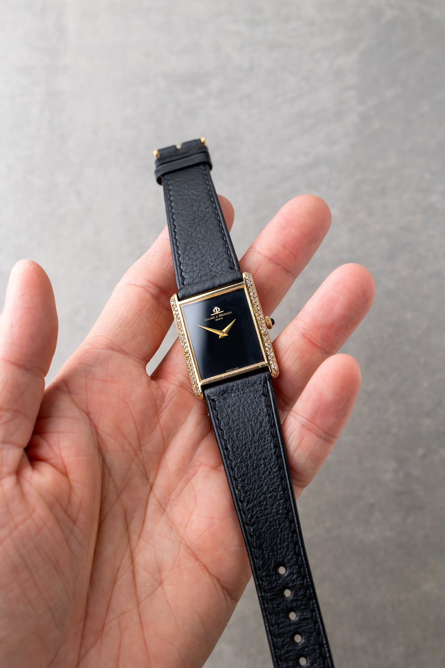 1980s Baume & Mercier 18K Mechanical Tank With Diamonds Ref. 37059 01