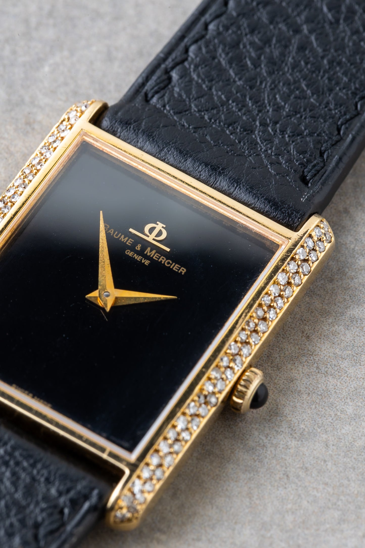 1980s Baume & Mercier 18K Mechanical Tank With Diamonds Ref. 37059 01