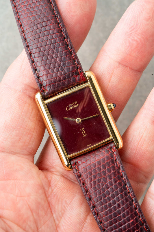 1980s Cartier Tank Must Large Burgundy Ref.6 81006