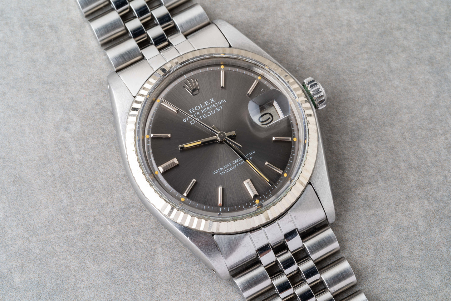 1978 Rolex Datejust Grey Sunburst Sigma Pie Pan Dial Ref.1601