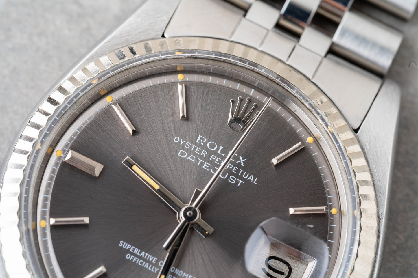 1978 Rolex Datejust Grey Sunburst Sigma Pie Pan Dial Ref.1601