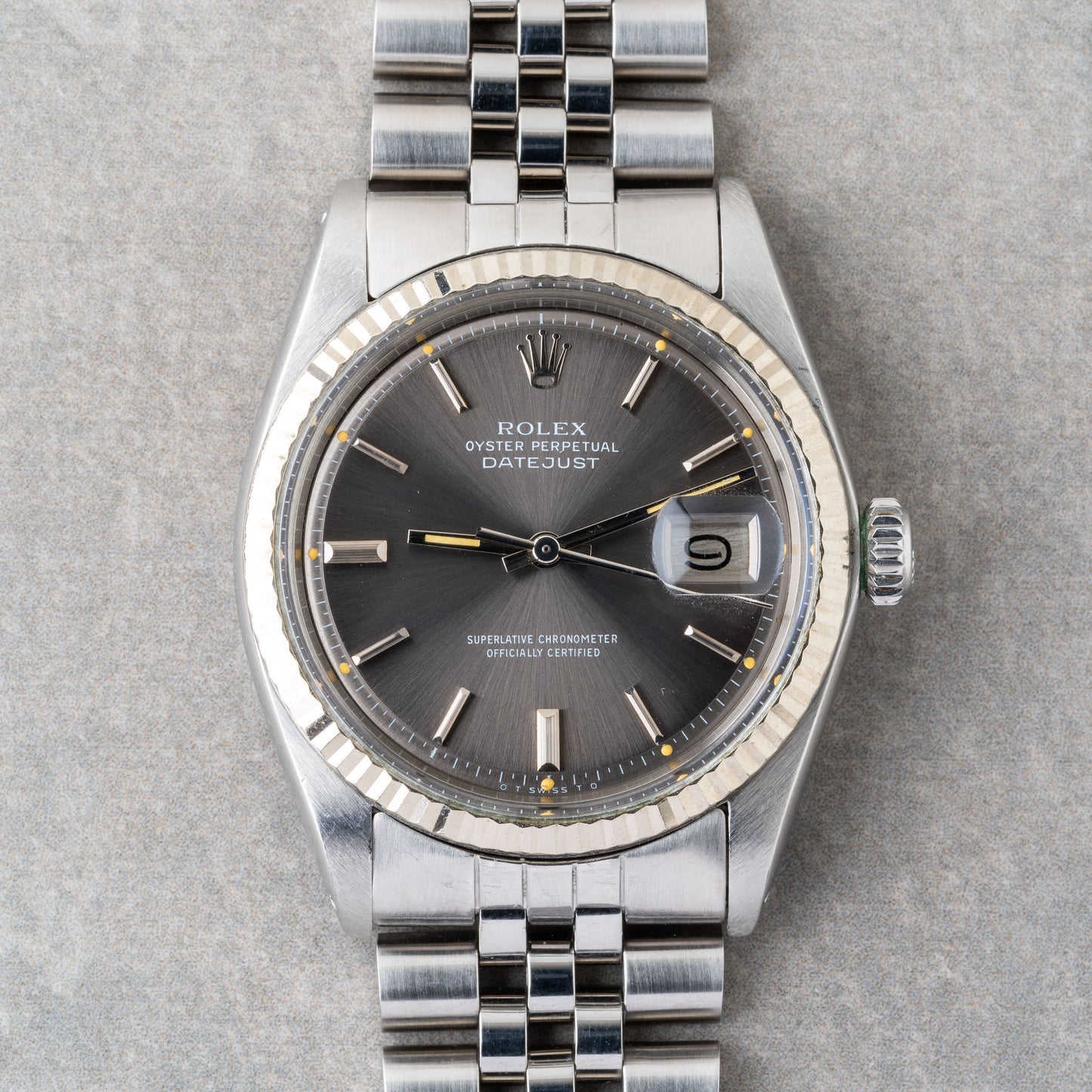 1978 Rolex Datejust Grey Sunburst Sigma Pie Pan Dial Ref.1601