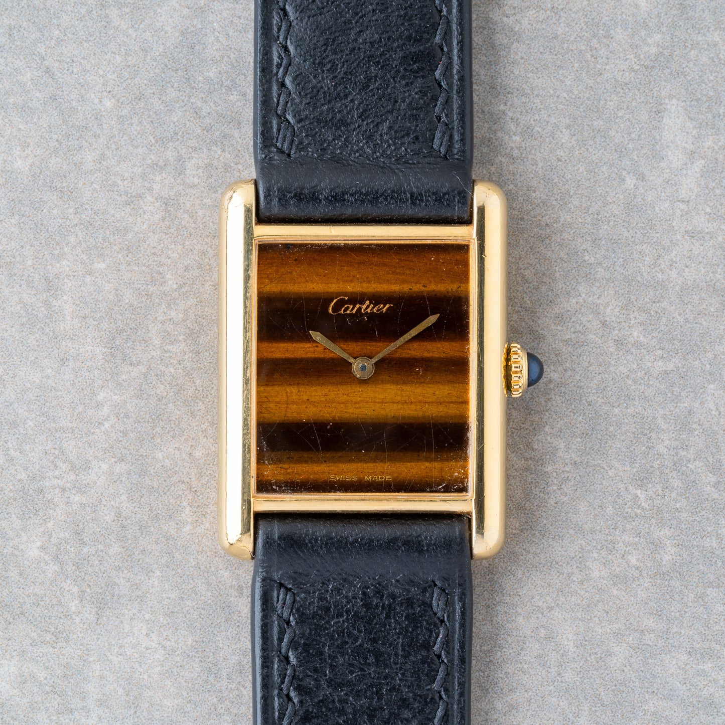 1970s Cartier Tank Tiger Eye Stone Dial Mechanical