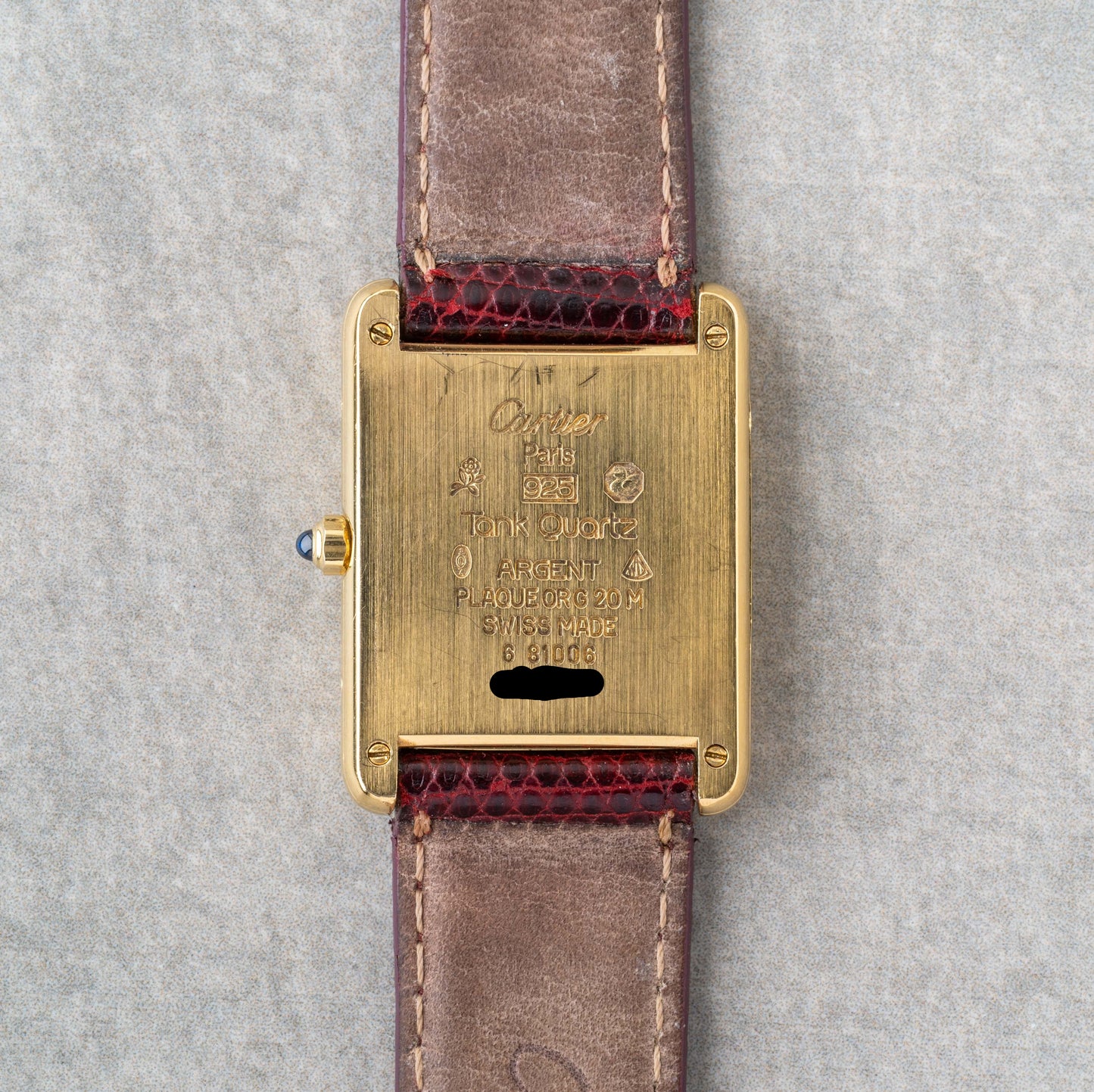 1980s Cartier Tank Must Large Burgundy Ref.6 81006