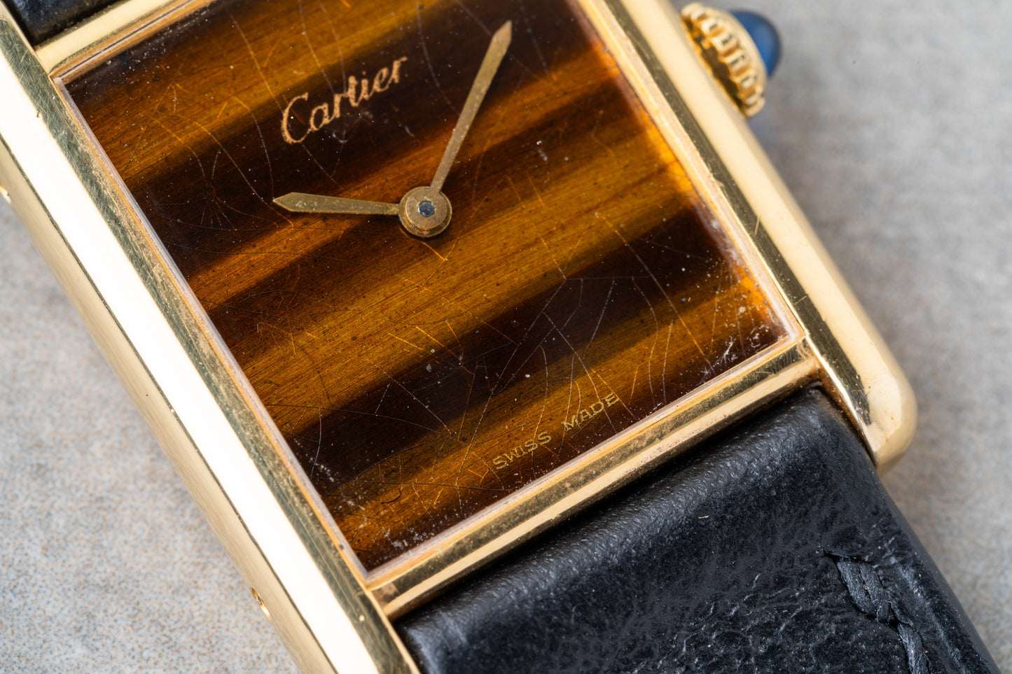 1970s Cartier Tank Tiger Eye Stone Dial Mechanical