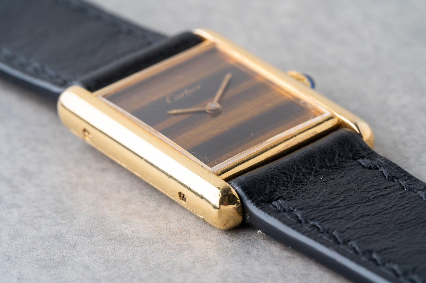 1970s Cartier Tank Tiger Eye Stone Dial Mechanical