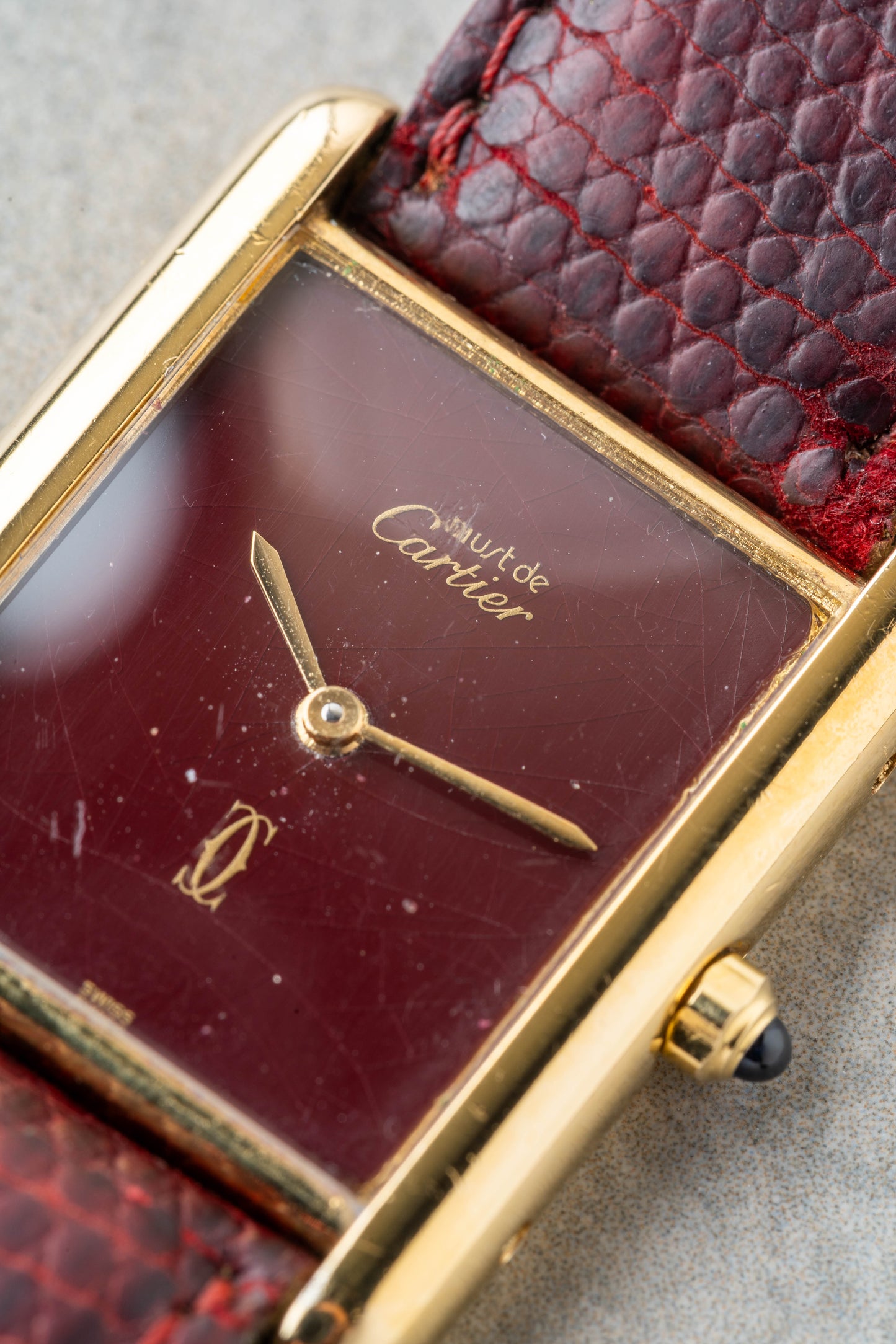 1980s Cartier Tank Must Large Burgundy Ref.6 81006