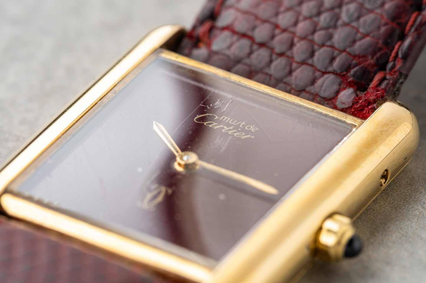 1980s Cartier Tank Must Large Burgundy Ref.6 81006