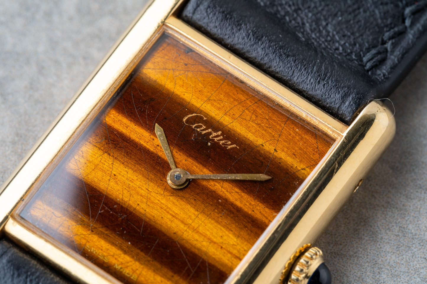 1970s Cartier Tank Tiger Eye Stone Dial Mechanical