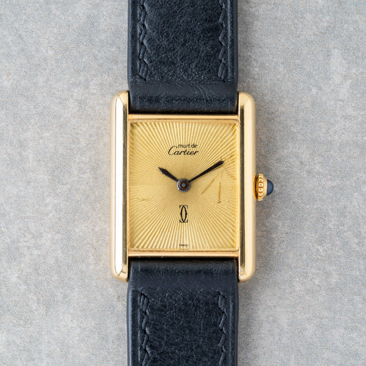 1980s Cartier Tank Guilloche Dial Mechanical