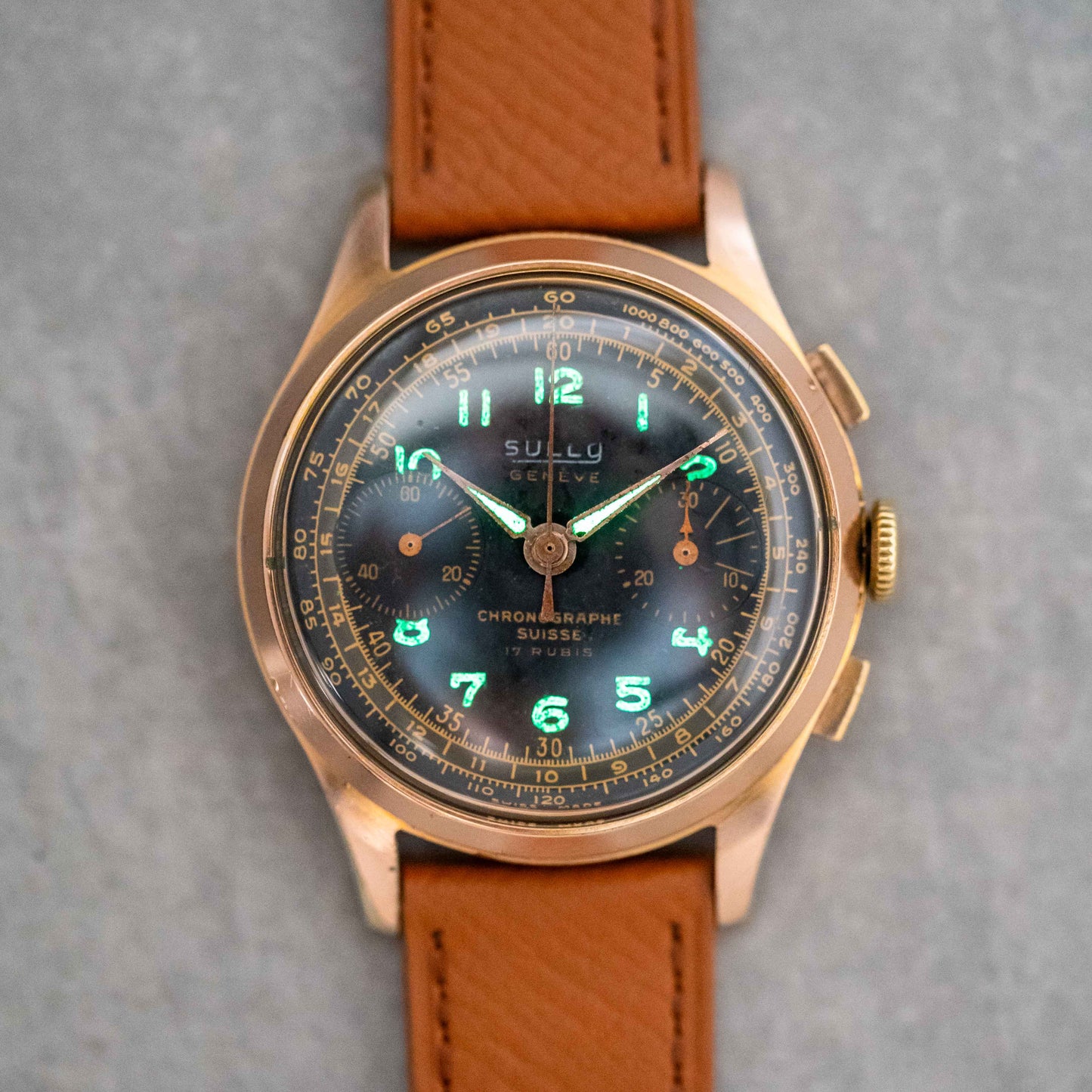 1950s Sully Geneve Chronograph "Black Gilt"