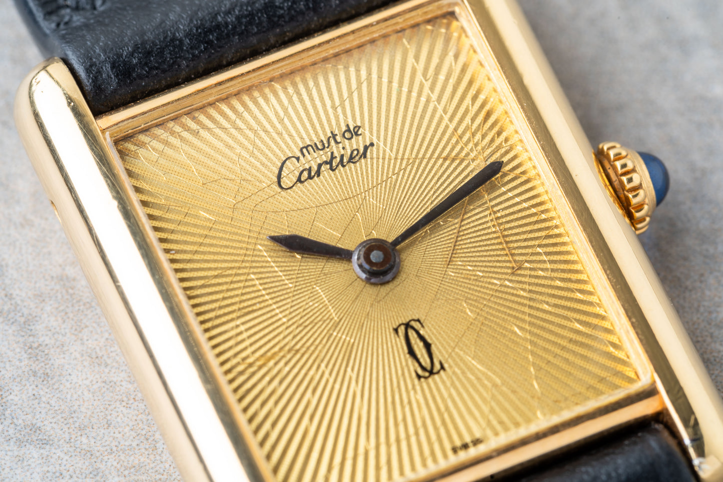 1980s Cartier Tank Guilloche Dial Mechanical