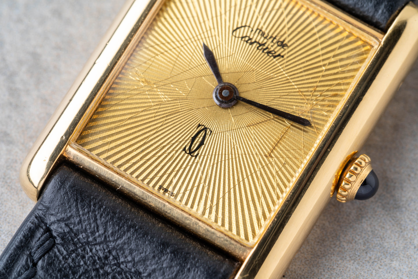 1980s Cartier Tank Guilloche Dial Mechanical