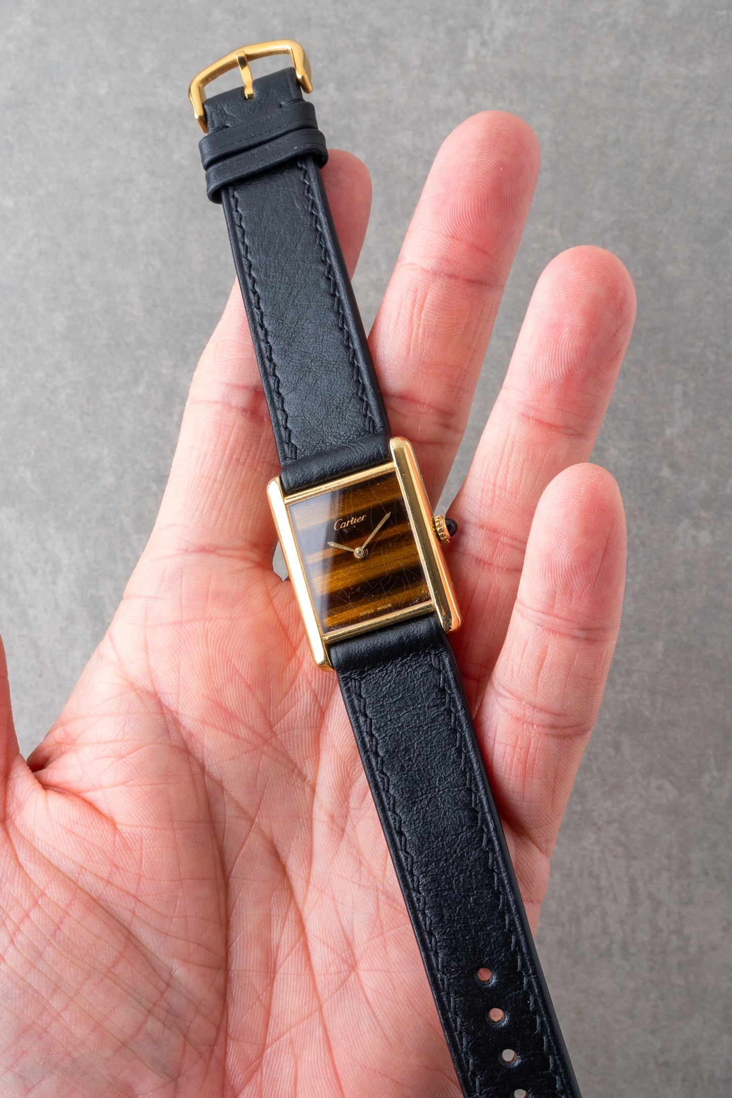 1970s Cartier Tank Tiger Eye Stone Dial Mechanical