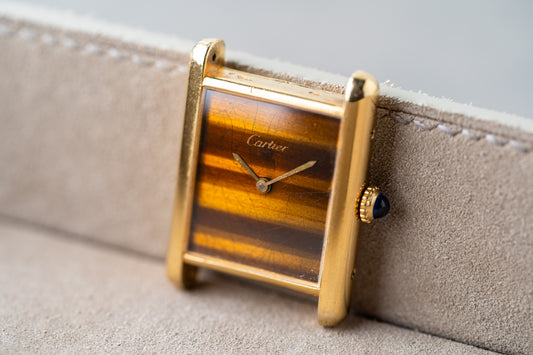 1970s Cartier Tank Tiger Eye Stone Dial Mechanical